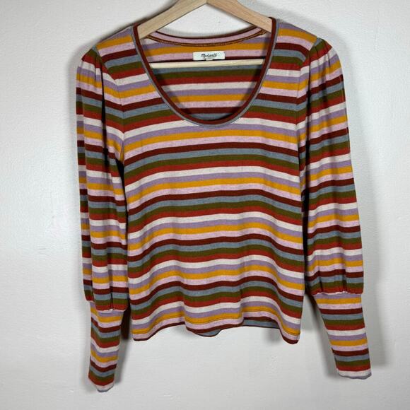 Madewell Striped Puff-Sleeve Scoopneck Top Twee Y2K Multicolor 70s - Picture 3 of 11